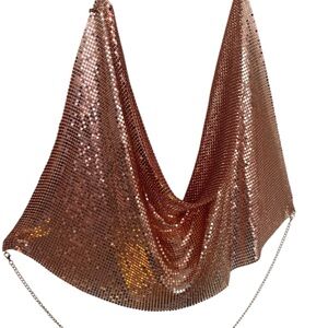 PINK Backless Metal Mesh Sling Halter Top Womens SMALL New Years Eve Party